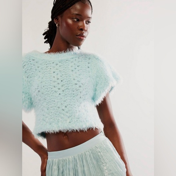 Free People Sweaters - Free People Sweet Deets Pullover Short Sleeve Sweater Salt Air Combo Medium NWT